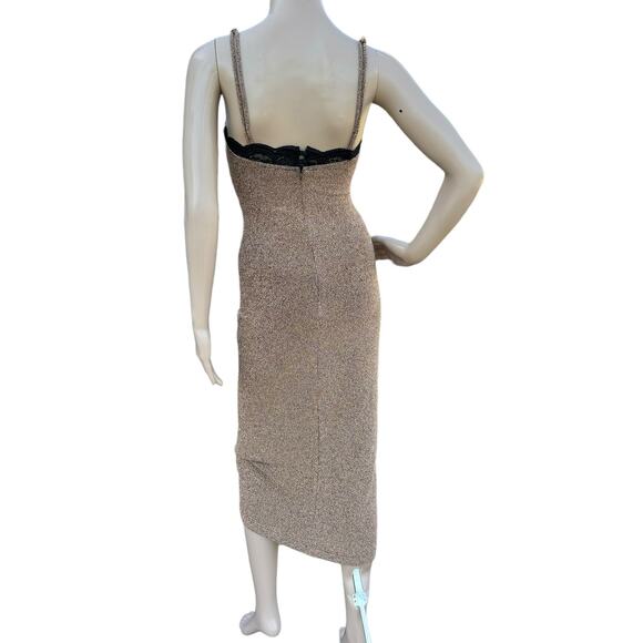 New Current Air Womens Metallic Gold Twist Front Sleeveless Bodycon Midi Dress - Picture 5 of 7